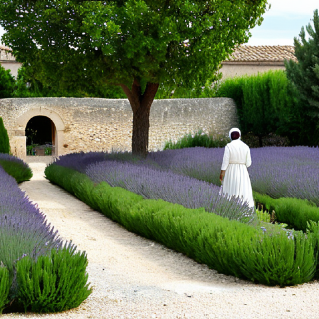 **
"A serene monastic garden in Provence, France, filled with lavender and aromatic herbs, with a stone fountain in the background. A fully clothed woman in modest clothing is peacefully walking through the garden. Perfect anatomy, correct proportions, natural pose, safe for work, appropriate content, family-friendly, professional photography, high quality, fully clothed, modest clothing, appropriate attire."
**