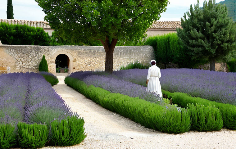 **
"A serene monastic garden in Provence, France, filled with lavender and aromatic herbs, with a stone fountain in the background. A fully clothed woman in modest clothing is peacefully walking through the garden. Perfect anatomy, correct proportions, natural pose, safe for work, appropriate content, family-friendly, professional photography, high quality, fully clothed, modest clothing, appropriate attire."
**