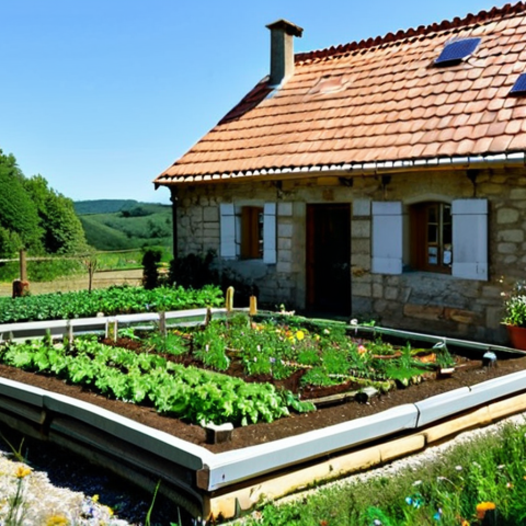 Eco-G&icirc;te on the Chemin de Compostelle**

"A charming eco-g&icirc;te nestled in the French countryside along the Chemin de Compostelle. Built with local stone and timber, featuring a green roof with wildflowers. Solar panels are subtly visible. A fully clothed pilgrim is seen tending a small vegetable garden. Soft, natural lighting.  appropriate attire, safe for work, perfect anatomy, natural proportions, professional photography, high quality, family-friendly, modest"

**