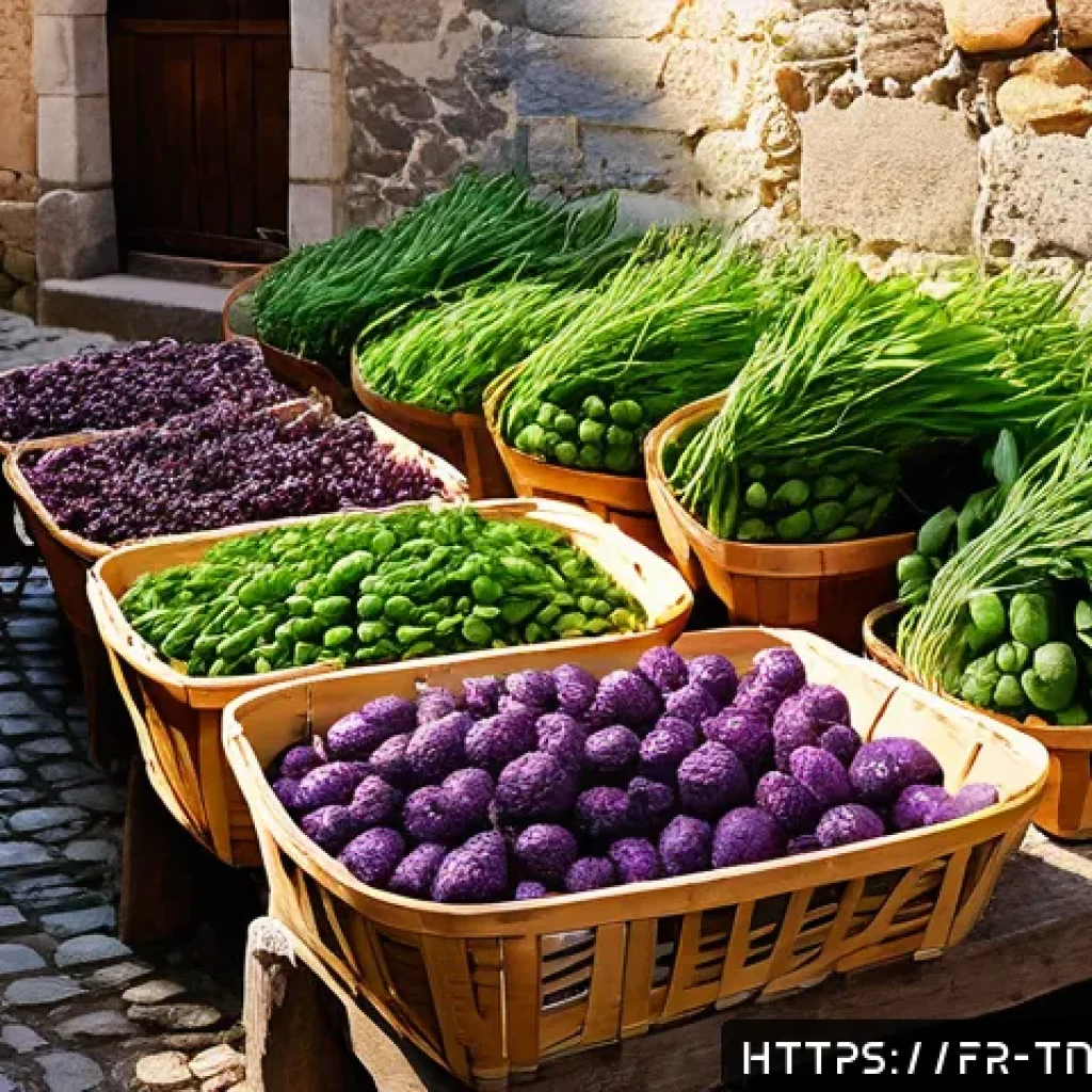 역사적 순례 여행과 지역 특산물 - A rustic French village market scene in early autumn, showcasing local artisans and farmers selling ...